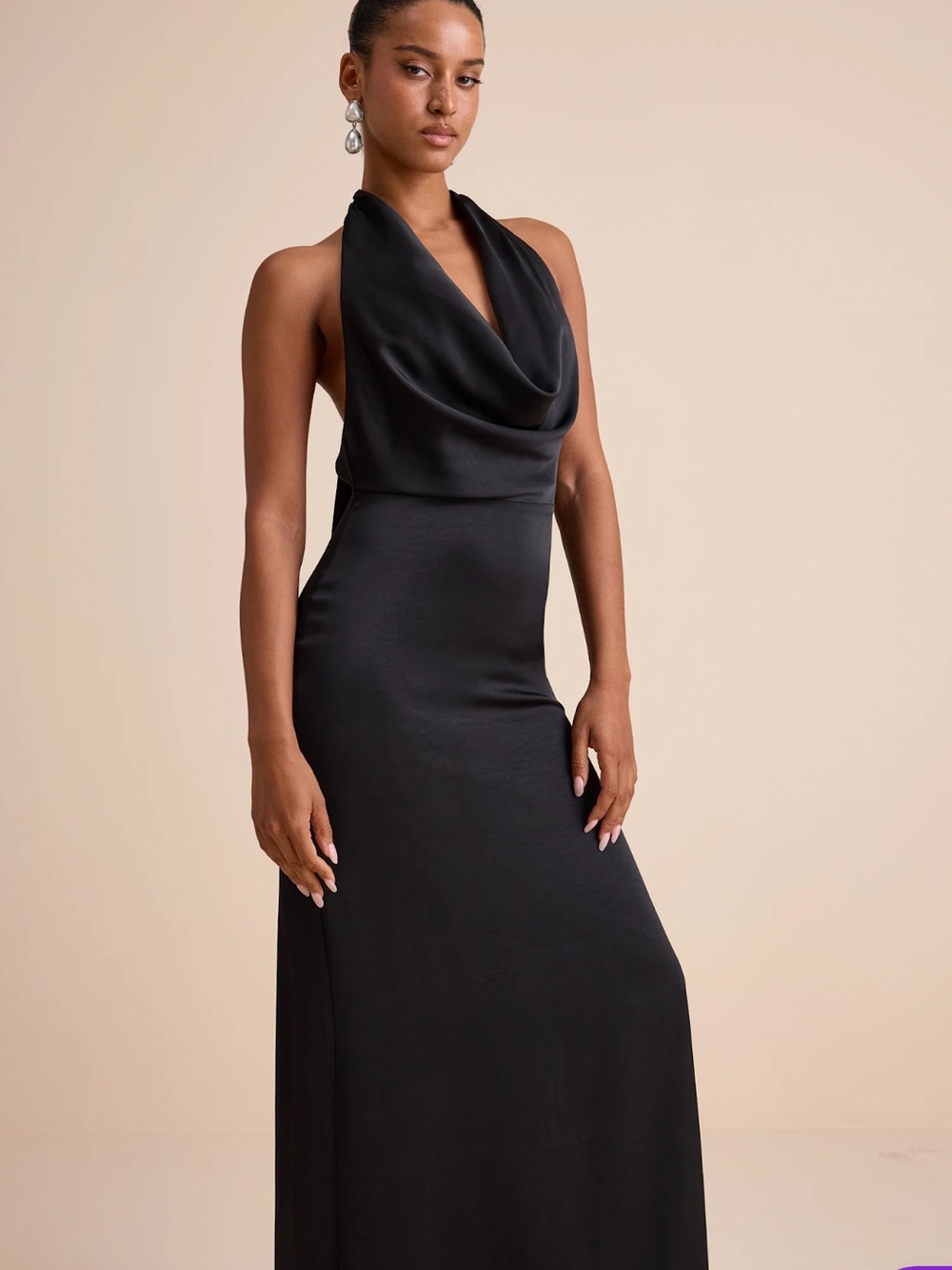 Carmelo Black Satin Halter Neck Backless Maxi Dress